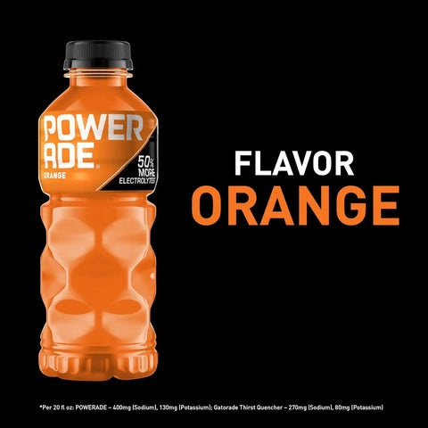 POWERADE Sports Drink Orange, 20 Ounce (Pack of 8) | Sport Beverage Enhanced with Electrolytes | 50% More Electrolytes vs. the Leading Sports Drink (per 12oz serving)*