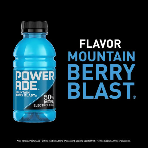 POWERADE Sports Drink, Mountain Berry Blast Electrolyte Drink, 12 Oz (8 Pk) | Sport Beverage Enhanced with Electrolytes | 50% More Electrolytes vs. the Leading Sports Drink (per 12oz serving)*