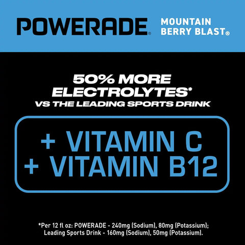 POWERADE Sports Drink, Mountain Berry Blast Electrolyte Drink, 12 Oz (8 Pk) | Sport Beverage Enhanced with Electrolytes | 50% More Electrolytes vs. the Leading Sports Drink (per 12oz serving)*