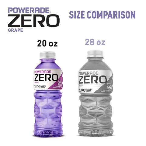 POWERADE Electrolyte Enhanced Zero Sugar Grape Sports Drink, 20 Ounce (Pack of 8) | Sugar-free Sport Beverage Enhanced with Electrolytes | 50% More Electrolytes vs. the Leading Sports Drink (per 12oz serving)*