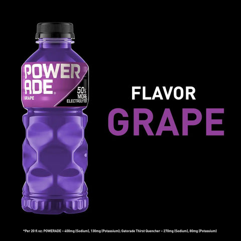 POWERADE Sports Drink Grape, 20 Ounce (Pack of 8) | Sport Beverage Enhanced with Electrolytes | 50% More Electrolytes vs. the Leading Sports Drink (per 12oz serving)*