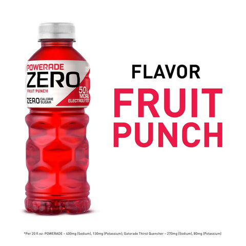 POWERADE ZERO Fruit Punch, 20 fl oz, 8 Pack | Sugar-free Sport Beverage Enhanced with Electrolytes | 50% More Electrolytes vs. the Leading Sports Drink (per 12oz serving)*