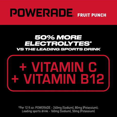 POWERADE Sports Drink Fruit Punch, 12 Ounce (Pack of 8) | Sport Beverage Enhanced with Electrolytes | 50% More Electrolytes vs. the Leading Sports Drink (per 12oz serving)*