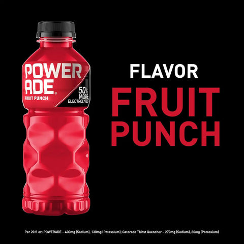 Powerade Fruit Punch, Electrolyte Enhanced Sports Drink, 20 Fl Oz Bottles, 8 Pack | Sport Beverage Enhanced with Electrolytes | 50% More Electrolytes vs. the Leading Sports Drink (per 12oz serving)*