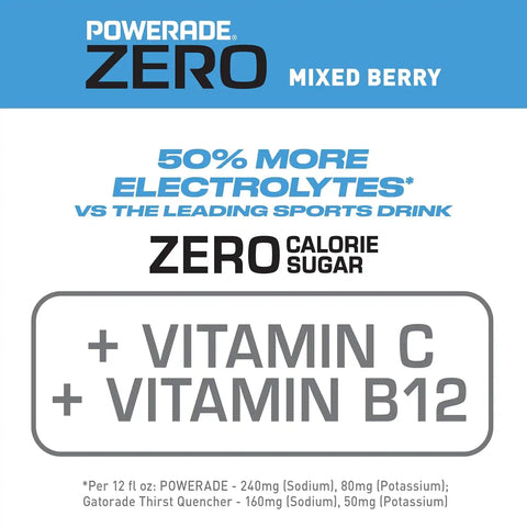 POWERADE Electrolyte Enhanced Zero Sugar Mixed Berry Sports Drink, 12 Ounce (Pack of 8)