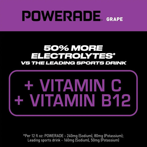 POWERADE Sports Drink Grape, 20 Ounce (Pack of 8) | Sport Beverage Enhanced with Electrolytes | 50% More Electrolytes vs. the Leading Sports Drink (per 12oz serving)*