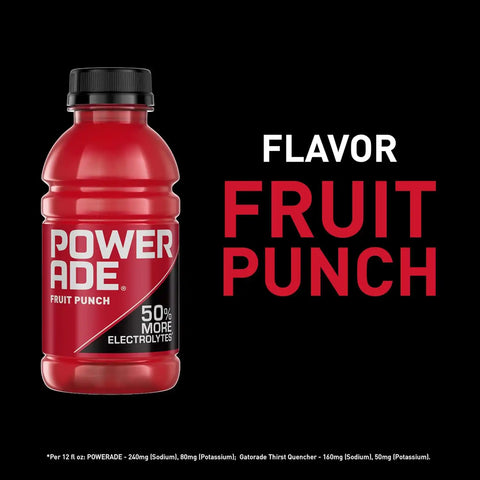 POWERADE Sports Drink Fruit Punch, 12 Ounce (Pack of 8) | Sport Beverage Enhanced with Electrolytes | 50% More Electrolytes vs. the Leading Sports Drink (per 12oz serving)*
