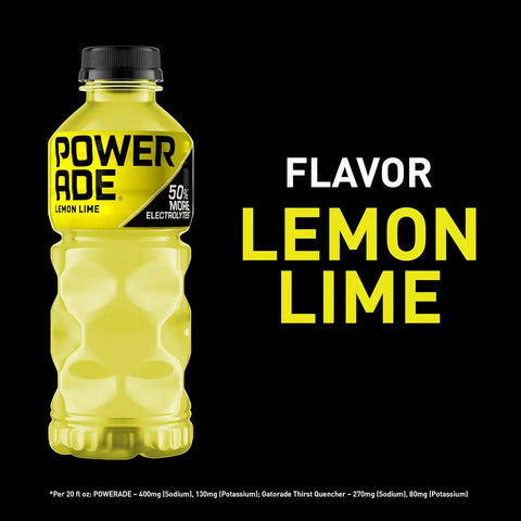 POWERADE Sports Drink, Lemon Lime Electrolyte Drink, 20 Oz (8 Pk) | Sport Beverage Enhanced with Electrolytes | 50% More Electrolytes vs. the Leading Sports Drink (per 12oz serving)*