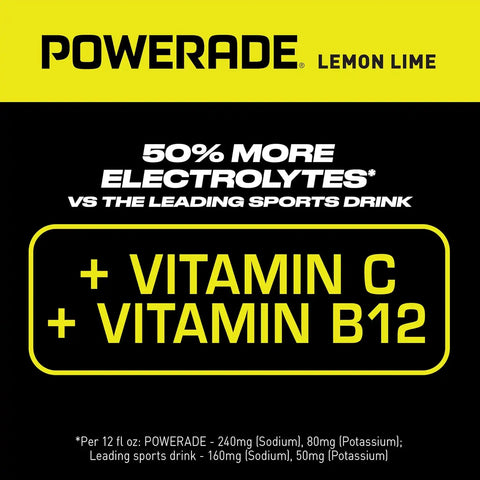 POWERADE Sports Drink, Lemon Lime Electrolyte Drink, 20 Oz (8 Pk) | Sport Beverage Enhanced with Electrolytes | 50% More Electrolytes vs. the Leading Sports Drink (per 12oz serving)*
