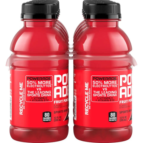 POWERADE Sports Drink Fruit Punch, 12 Ounce (Pack of 8) | Sport Beverage Enhanced with Electrolytes | 50% More Electrolytes vs. the Leading Sports Drink (per 12oz serving)*