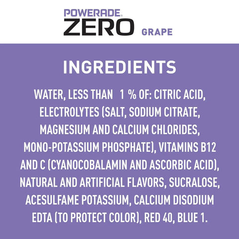 POWERADE Electrolyte Enhanced Zero Sugar Grape Sports Drink, 20 Ounce (Pack of 8) | Sugar-free Sport Beverage Enhanced with Electrolytes | 50% More Electrolytes vs. the Leading Sports Drink (per 12oz serving)*