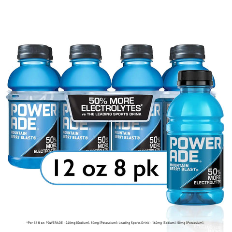 POWERADE Sports Drink, Mountain Berry Blast Electrolyte Drink, 12 Oz (8 Pk) | Sport Beverage Enhanced with Electrolytes | 50% More Electrolytes vs. the Leading Sports Drink (per 12oz serving)*