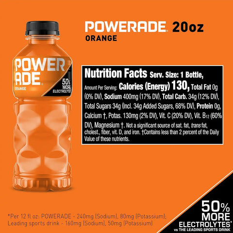 POWERADE Sports Drink Orange, 20 Ounce (Pack of 8) | Sport Beverage Enhanced with Electrolytes | 50% More Electrolytes vs. the Leading Sports Drink (per 12oz serving)*