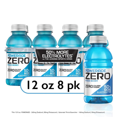 POWERADE Electrolyte Enhanced Zero Sugar Mixed Berry Sports Drink, 12 Ounce (Pack of 8)