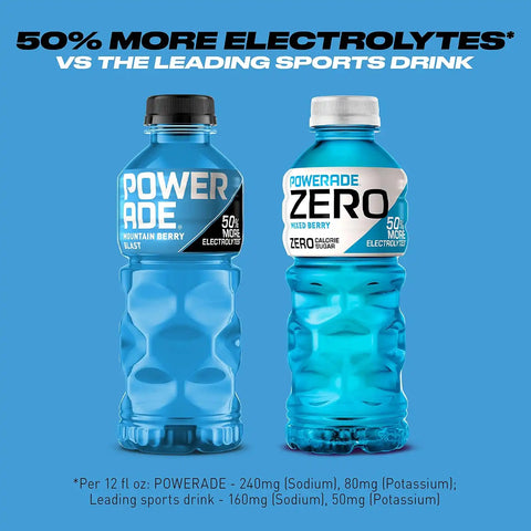 POWERADE Sports Drink, Mountain Berry Blast Electrolyte Drink, 12 Oz (8 Pk) | Sport Beverage Enhanced with Electrolytes | 50% More Electrolytes vs. the Leading Sports Drink (per 12oz serving)*